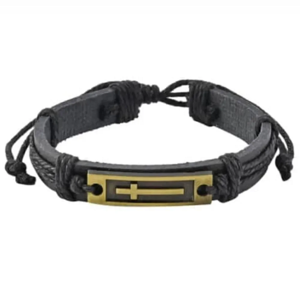 Black Genuine Leather and Dualtone Adjustable Bracelets - Picture 3 of 16